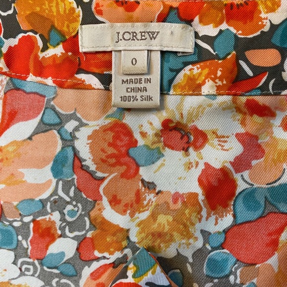 J. Crew Orange Floral Print Bow Tie Wrap Sleeveless 100% Silk Blouse‎ Size 0 EUC - Picture 5 of 8
